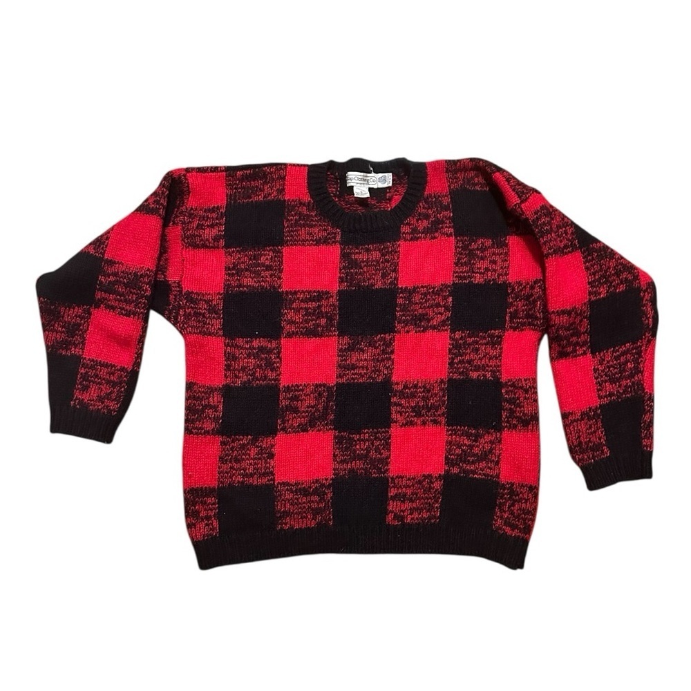 Vintage Gap Clothing Co 100% Wool Buffalo Plaid Sweater Red Black size Small